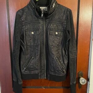 BKE women’s Black Faux Leather Jean Jacket